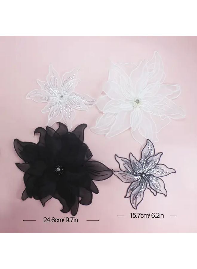 White 3D Layered Floral Embroidered Organza Sew On Patch With Bead Center - Image 5
